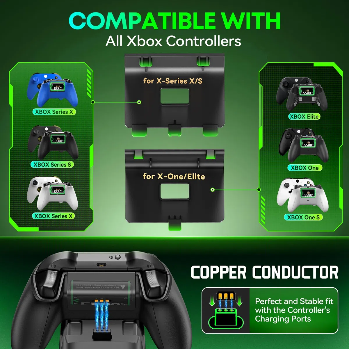 OIVO Ricarica Controller Xbox con 2x5580mWh Batteria Ricaricabile per Xbox One/Series X/S