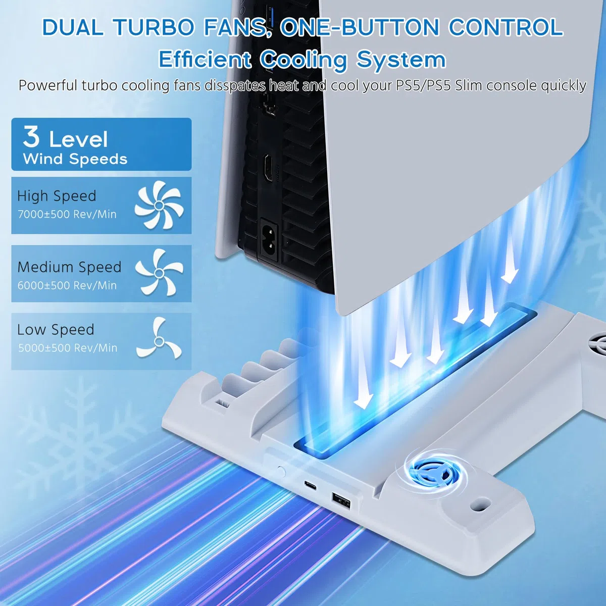 PS5/PS5 Slim Supporto di Ricarica con Ventola di 3 VelocitàRaffreddament per PS5/PS5 Slim, Supporto di Ricarica Controller PS5 con 11 Slot per Schede di Gioco per PS5/PS5 Slim Digitale/Disco