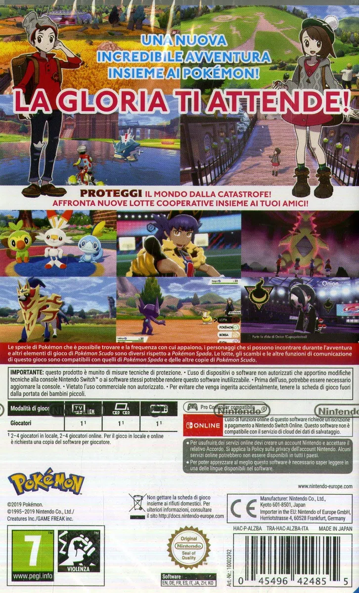 Pokémon Scudo Videogioco Nintendo Ed. Italiana Versione su scheda