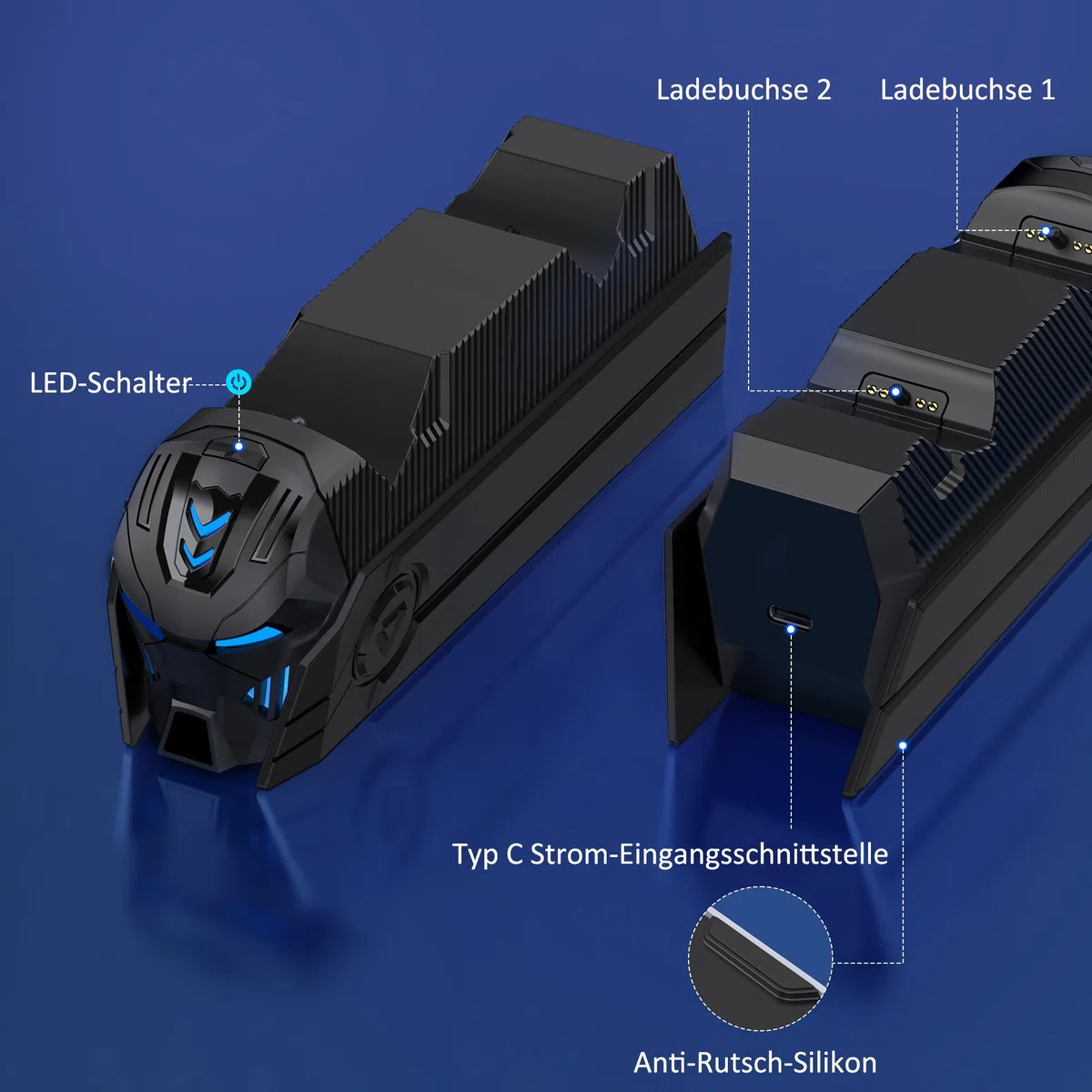 Caricatore Joystick PS5, Accessori PS5 con Aspetto Tecnologicamente Interessante/Ricarica Rapida/Indicatori LED e Segnali Acustici, Base Ricarica Dual PS5 Controller/Edge Controller(Nero)
