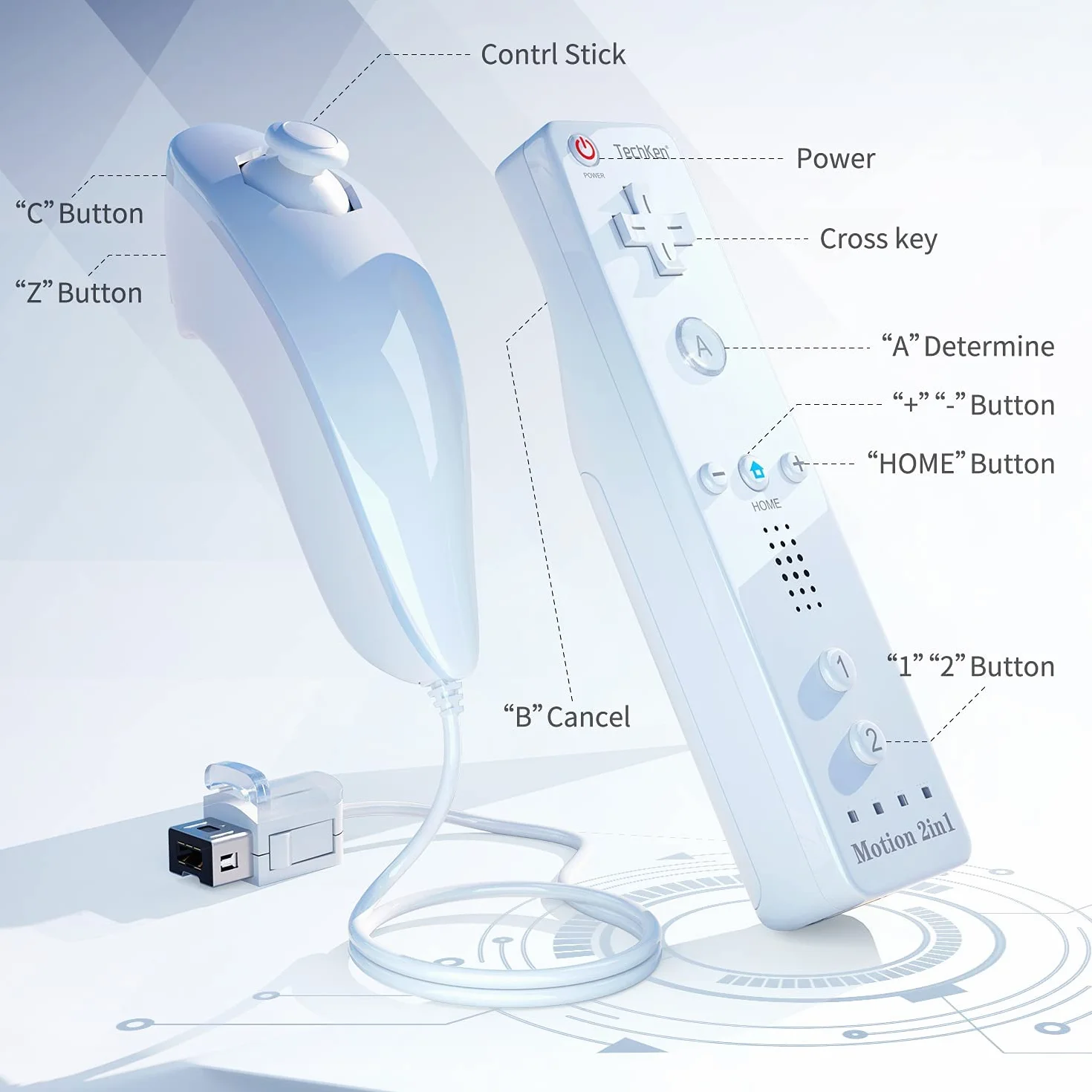 Telecomando Wii Remote Controller e Nunchuk, TechKen Wii Remote Plus Controller Motion Plus con telecomando Nunchuck Wii Joystick Wii Remote Game Control con custodia in silicone per console Wii/Wii u | Controller con Motion Plus e Nunchuck, controller Wi