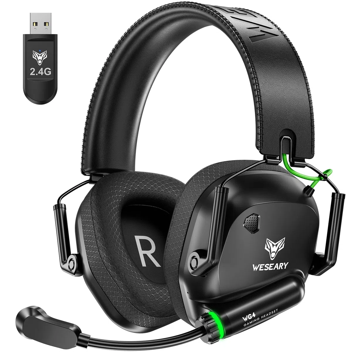 WESEARY WG4 Cuffie Gaming Wireless 2,4 GHz con Microfono per PS5 PS4 PC Switch Mac Mobile Stereo Bluetooth Over Ear LED Batteria 45 Ore