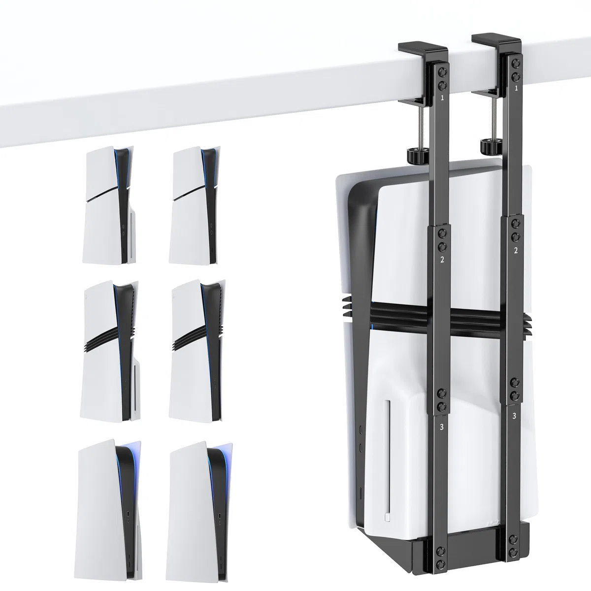 PS5 Supporto Sotto la Scrivania Verticale per P5/Slim/Pro, Accessori Salvaspazio per Playstation 5 Disc & Digital