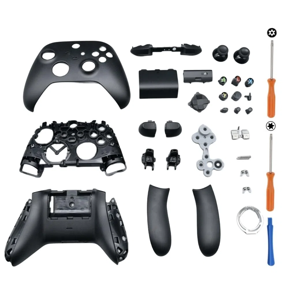 Kit Guscio di Ricambio per Controller Xbox Serie X/S - Custodia Telaio Centrale Guide Laterali Pulsanti ABXY Paraurti LB RB (Nero)