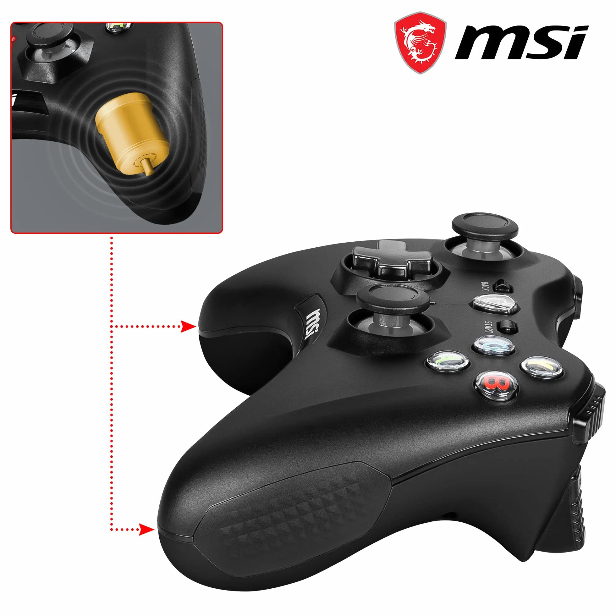 MSI FORCE GC30 V2 Wireless PC Gamepad Controller - 2.4 GHz, batteria Li-Ion 600mAh, coperture D-Pad sostituibili, due motori a vibrazione, USB 2.0 - cablato/wireless