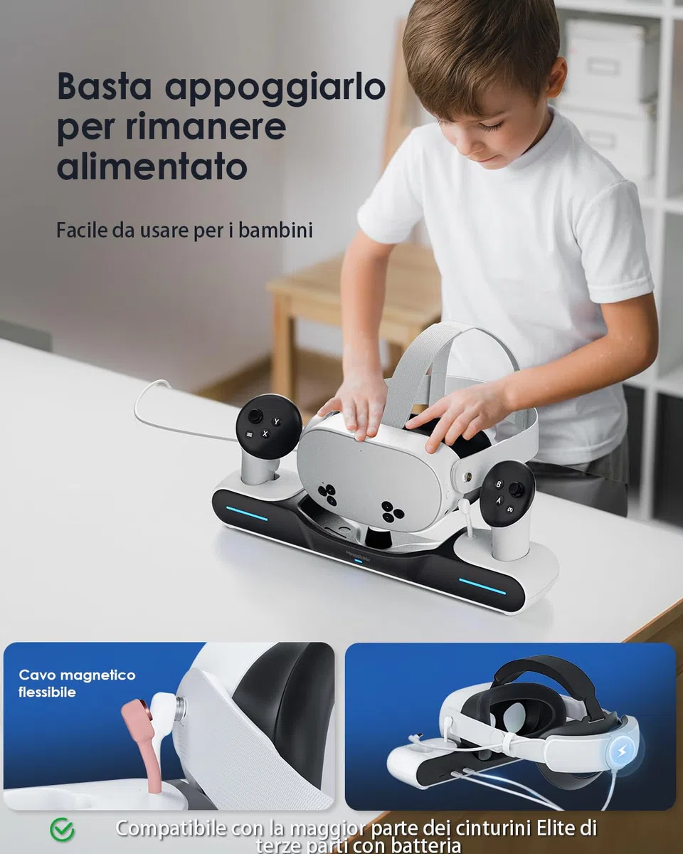 Charging Dock per Quest 3/Quest 3S Stazione di ricarica magnetica accessori