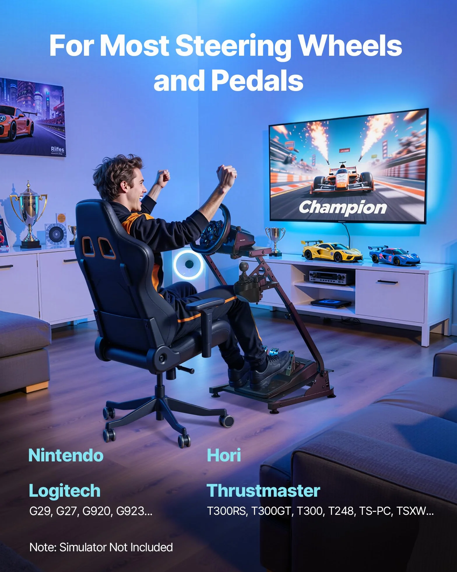 VEVOR Supporto Volante da Corsa Pieghevole Regolabile per Logitech G29 G27 G920 G923 Thrustmaster T300RS T300GT T248 TS-PC TSXW Gaming Cockpit