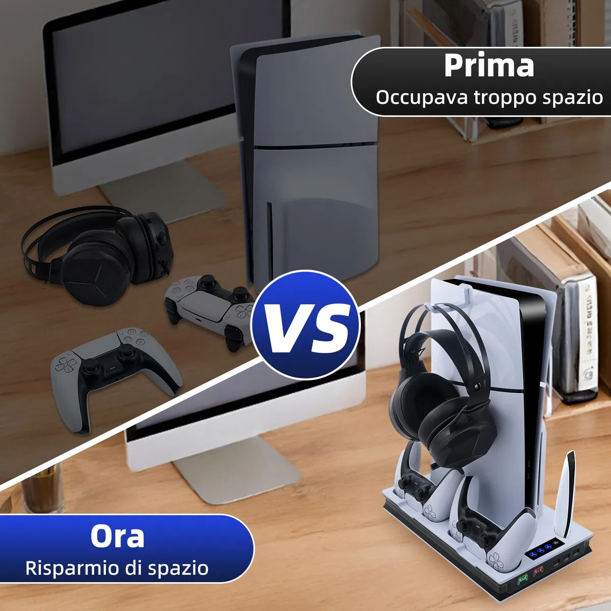 Wigearss Supporto Verticale di Raffreddamento PS5 con Doppio Controller Caricatore per PS5/PS5 Slim/PS5 PRO UHD/Digital Edition