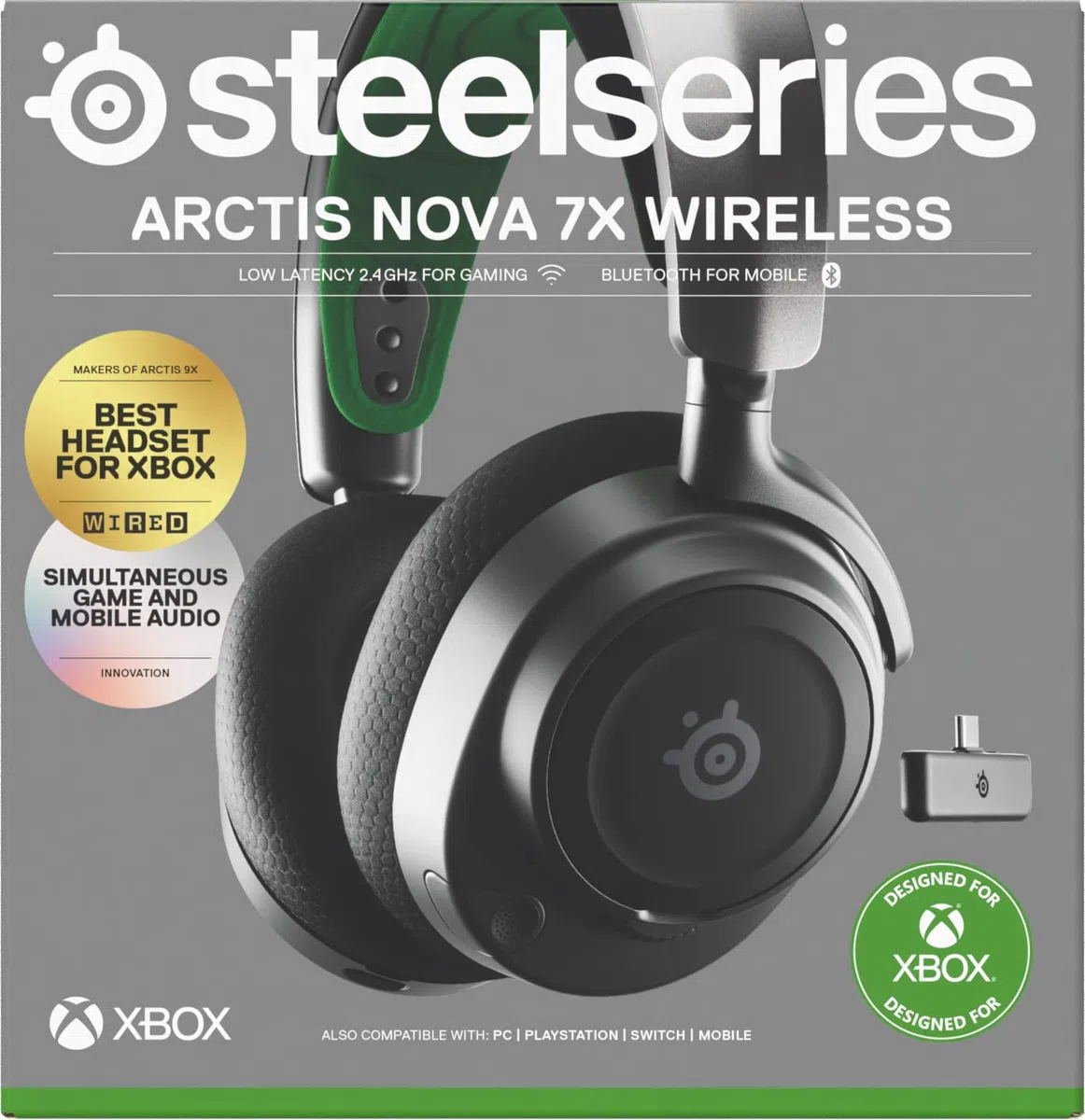 SteelSeries Arctis Nova 7X Cuffia da gaming wireless multipiattaforma 2.4GHz Bluetooth driver magnetici al neodimio batteria USB-C 38 ore ClearCast Gen2 AI PS5 PC VR Mobile
