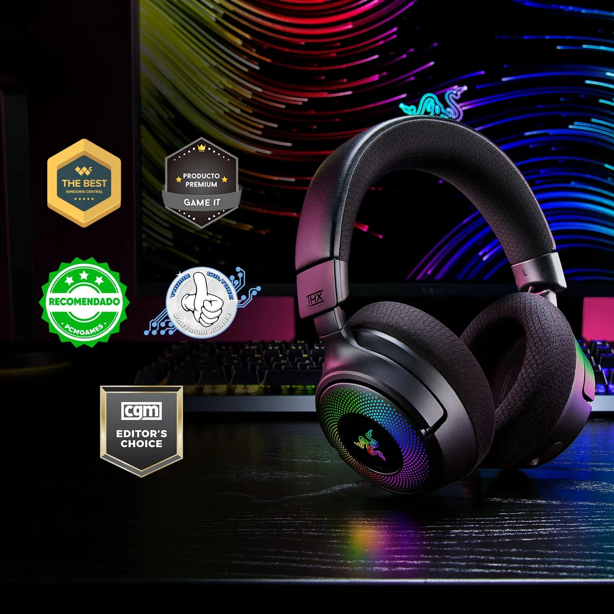 Razer Kraken V4 Cuffia da gioco wireless 40mm THX Spatial Audio RGB Nero
