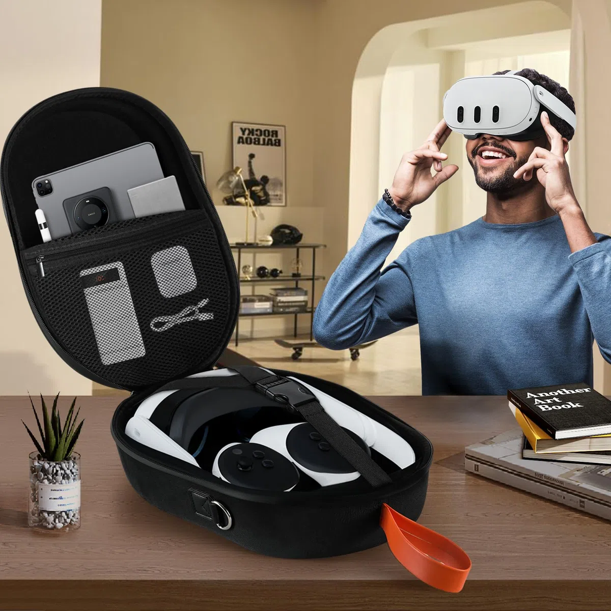 Hibloks - Custodia da trasporto per Quest 3 con porta di ricarica magnetica da 40 W, compatibile con accessori Meta Quest 3, custodia da viaggio rigida, cuffie VR all-in-one e tracolla di espansione