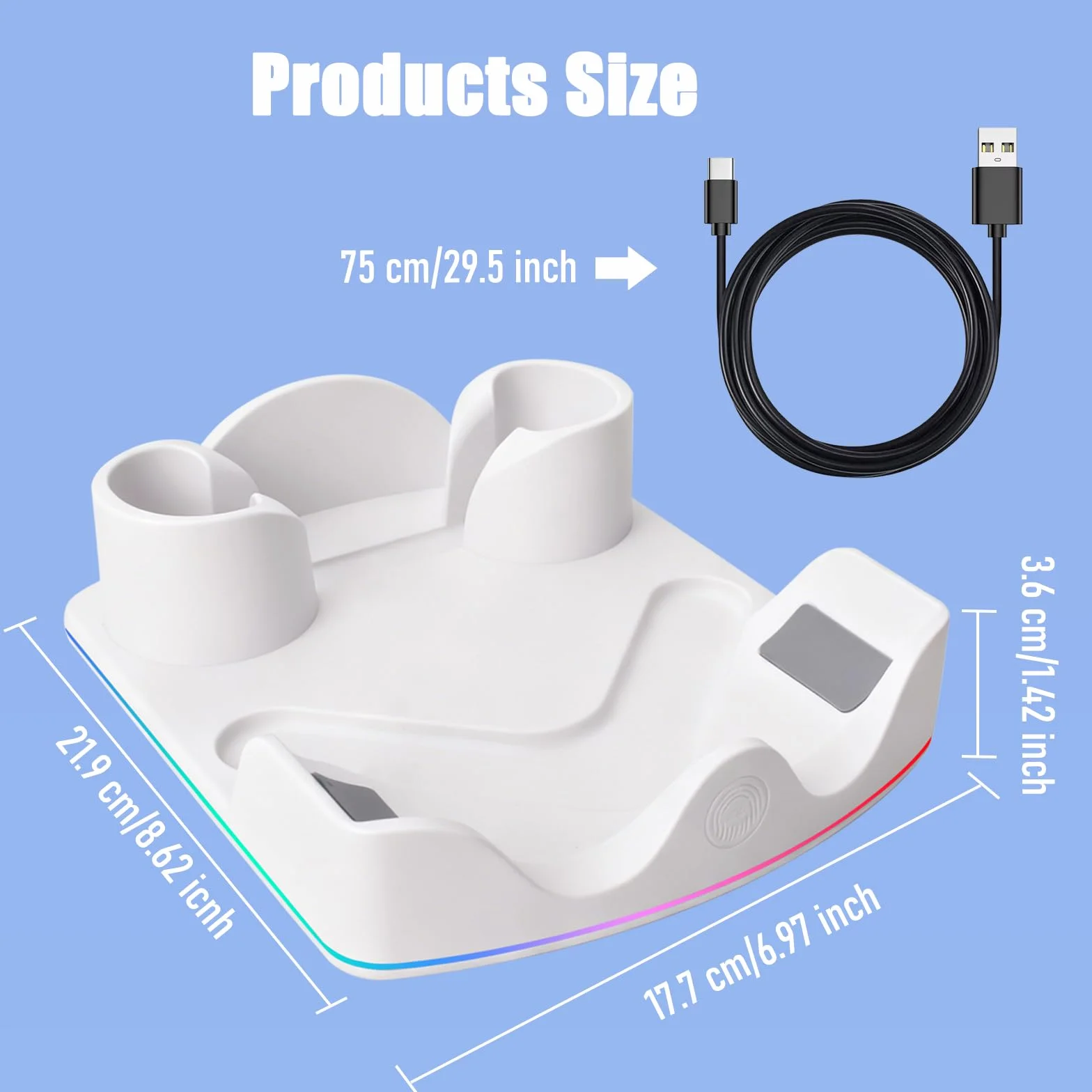 Stazione di Ricarica Compatibile con Meta Quest 2/3/3S, Dock di Ricarica Rapida per Quest 3 con Luci RGB, Caricatore per Cuffie VR, Accessori VR