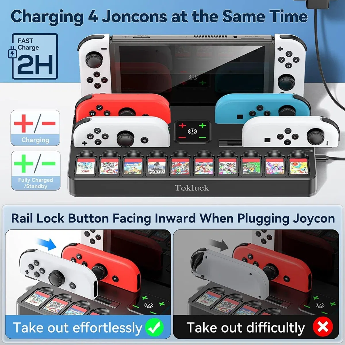 Switch TV Dock con Caricatore per Joycon, Dock per Nintendo Switch/OLED, Base di Ricarica per Joycon Switch con 4K HDMI, Porta USB 3.0 e Organizer per 10 Gioco Switch