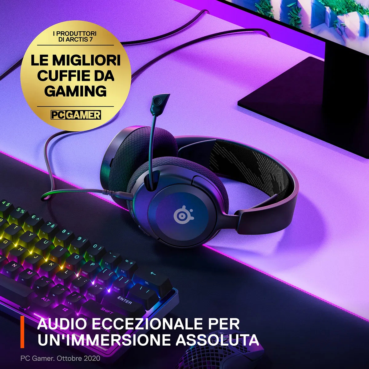 SteelSeries Arctis Nova 1 Cuffie Gaming Multisistema Driver Hi-Fi Audio Spaziale 360° Memory Foam PC PS5 PS4 Switch Xbox Nero