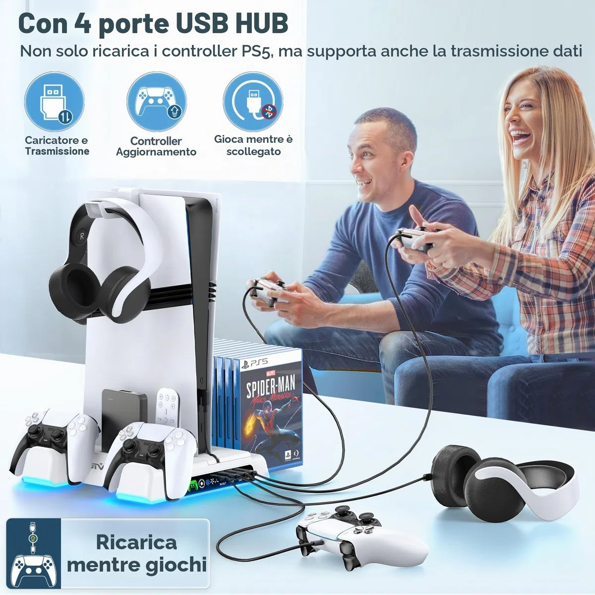 OIVO Supporto per PS5/Slim/Pro con Ventola di Raffreddamento, Ricarica Controller e Conservazione per 14 Giochi