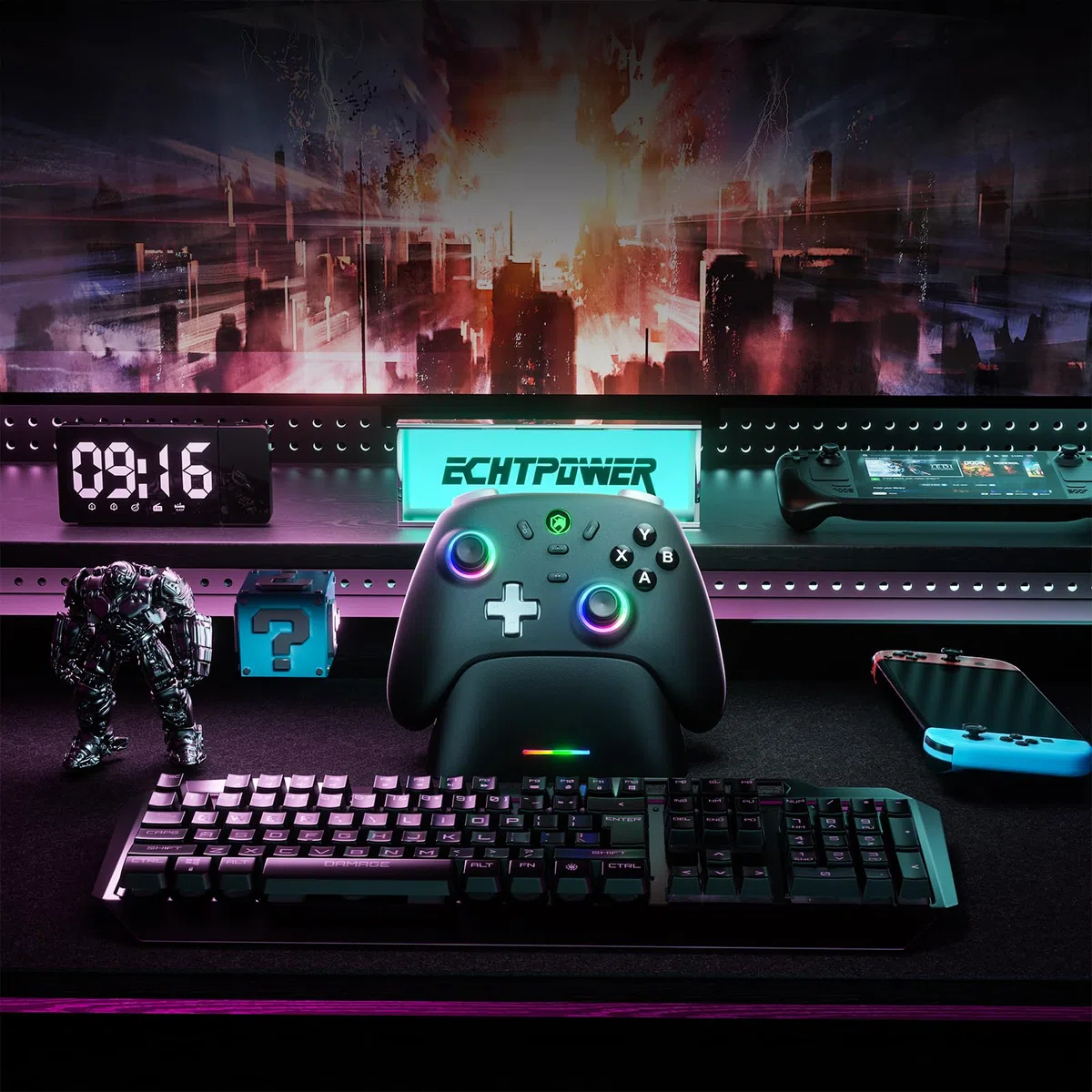 Controller Gaming per PC/Switch con Base di Ricarica, 1000Hz, Hall Joystick, 2.4GHz/BT/Cavo, 800mAh