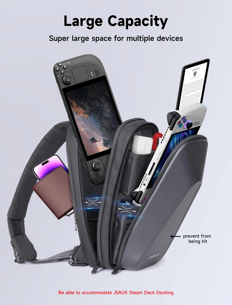 JSAUX Custodia per Steam Deck (OLED)/ASUS ROG Ally X/ROG Ally, Borsa a Tracolla Protettiva a Guscio Rigido di Grande Capacità con Tasche Compatibili per Switch/Playstation Portal e Accessori-BG0105X