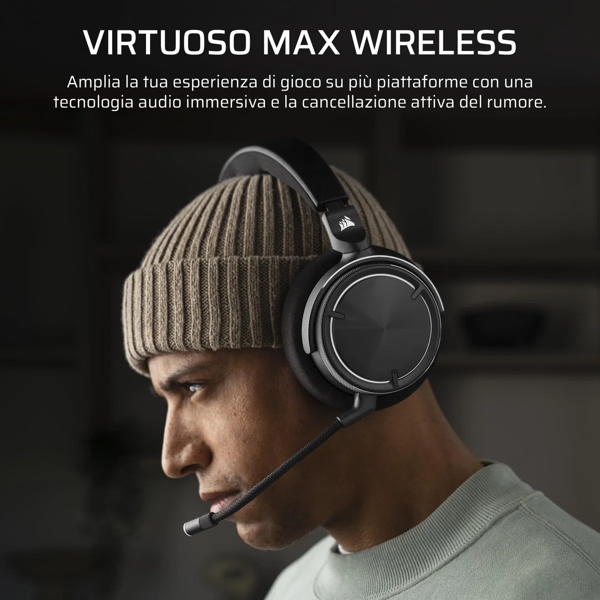 Corsair VIRTUOSO MAX WIRELESS Cuffie da Gioco Bluetooth Carbonio Dolby Atmos SoundID Cancellazione Attiva del Rumore Microfono Broadcast Grafene PC Mac PS5 PS4