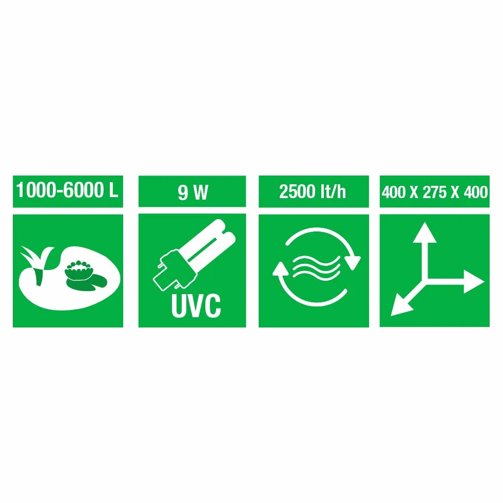 Amtra Pond Biofilter Set 6000 - Kit Filtro, Pompa per laghetti 2500 l/h e Lampada sterizzatrice UVC con tubo per la depurazione inclusa
