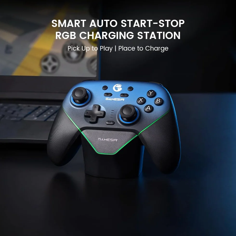 GameSir Super Nova Controller Wireless con Base di Ricarica – Stick Hall Effect, Grilletti Regolabili – Switch/Switch 2 Gyro, PC, Mobile – Nightfall Blue