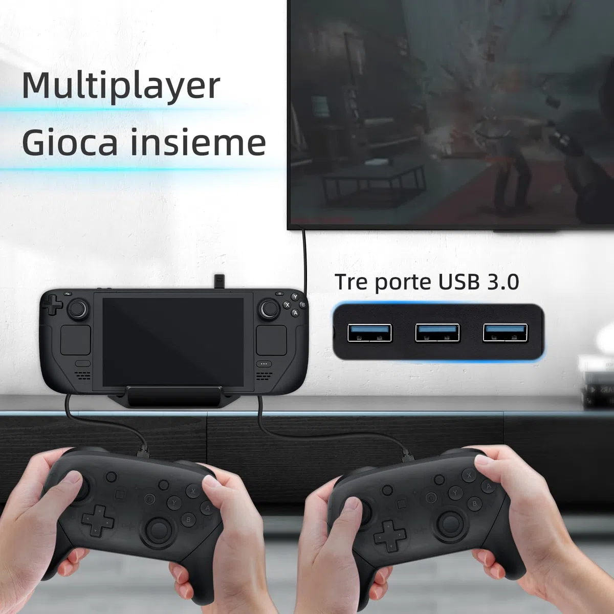 6 in 1 Steam Deck Docking Station, Caricatore con HDMI 2.0 4K@60Hz/Gigabit Ethernet/Ricarica Rapida PD 100W/3 Porta USB 3.0 per Steam Deck/Nintendo Switch/Switch OLED/ROG ALLY/Legion go/MSI Claw
