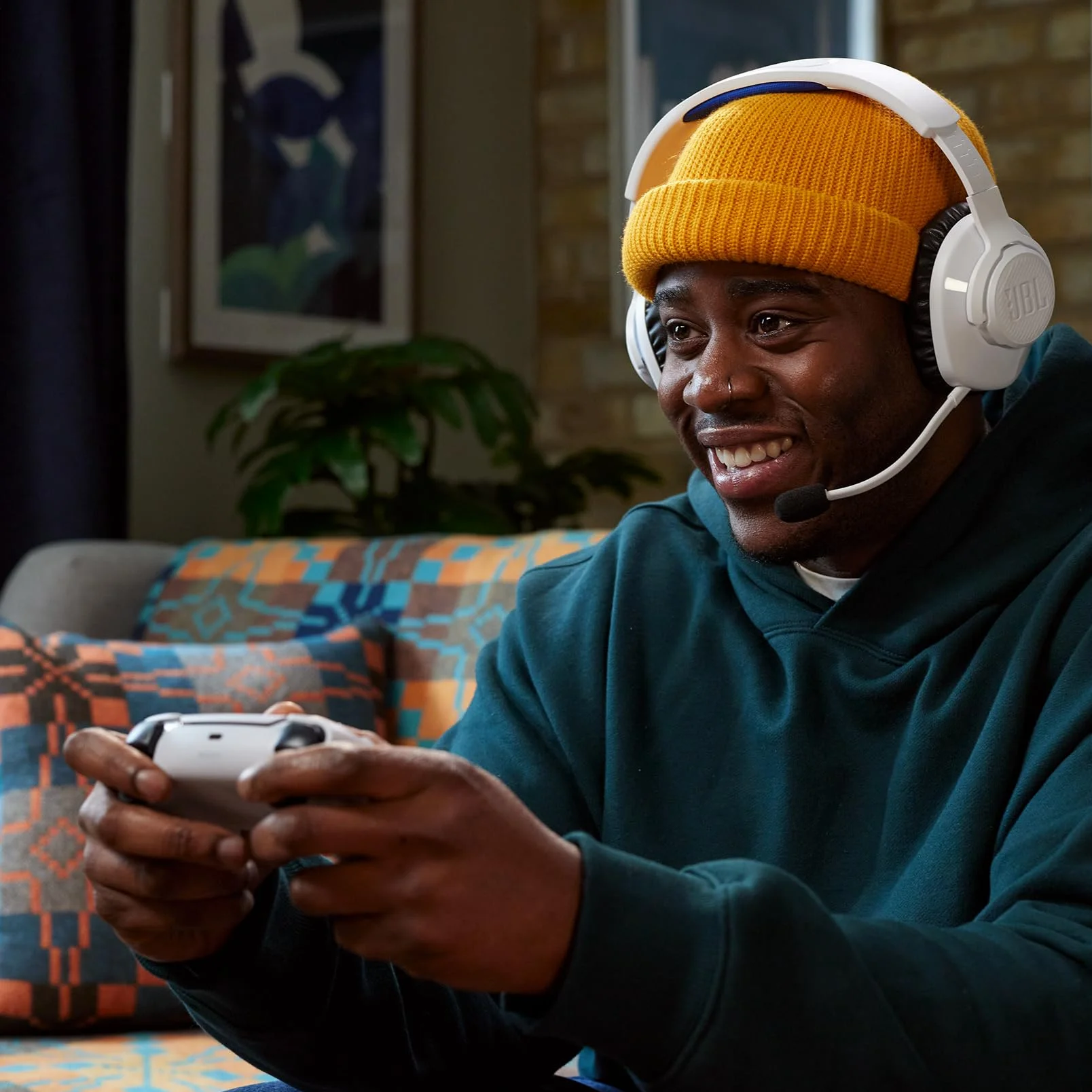 JBL Quantum 360P Cuffie Gaming Wireless Bluetooth PlayStation, Cancellazione Attiva Rumore, Microfono Rimovibile, Audio 3D, Bianco