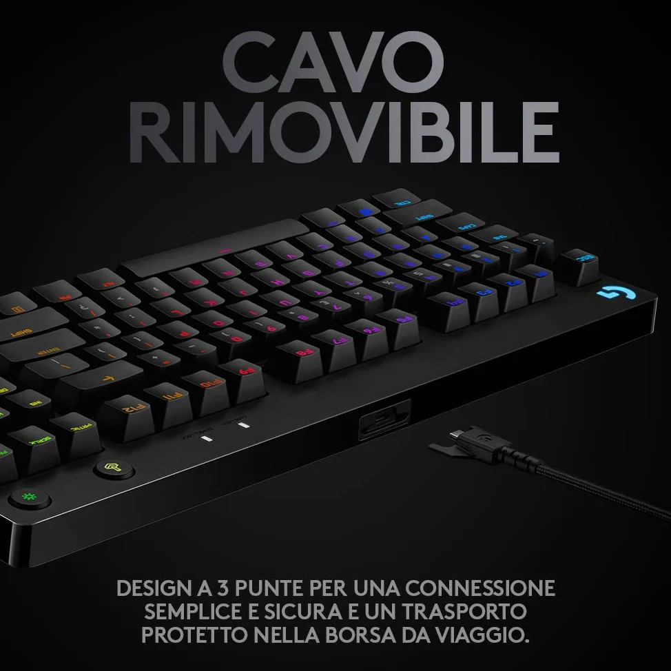 Logitech G PRO TKL Tastiera Gaming Meccanica GX Blue Clicky Switch LIGHTSYNC RGB Tenkeyless Nero