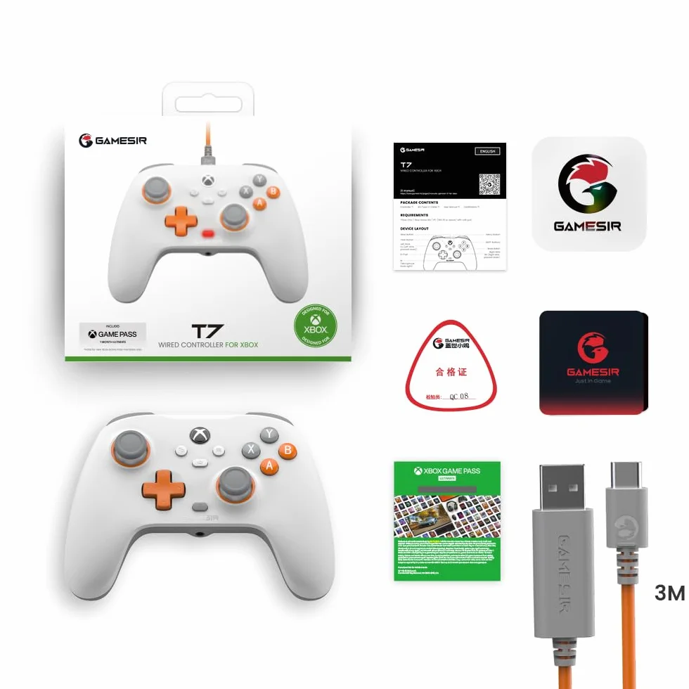 GameSir T7 Controller Cablato per Xbox Series X|S, Xbox One, Windows 10/11, Gamepad Plug and Play con Joystick ad Effetto Hall, Jack 3,5 mm - Bianco