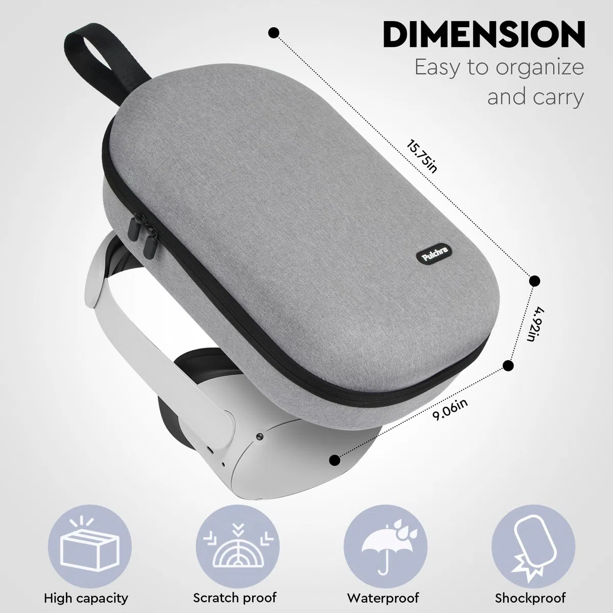 Pulchra VR Custodia da Viaggio Rigida Compatibile con Meta Quest 3/2, Oculus Quest 3/2, PICO4/4Pro, Grigio