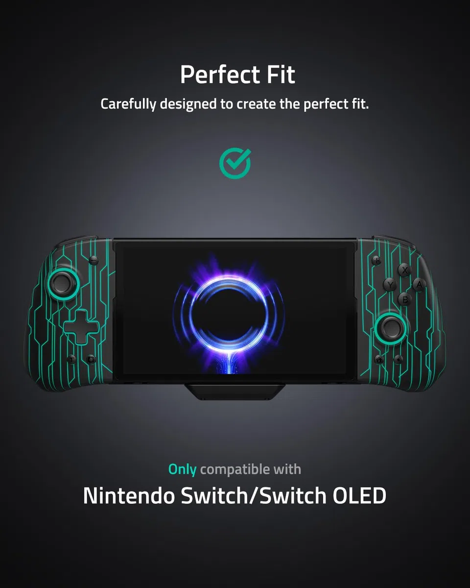 PALPOW Controller Switch luminoso – Compatibile con Nintendo Switch/OLED, design Luminpad ergonomico, Joypad monoblocco, RGB, Turbo, Mapping – Nero Meccanico Cyber