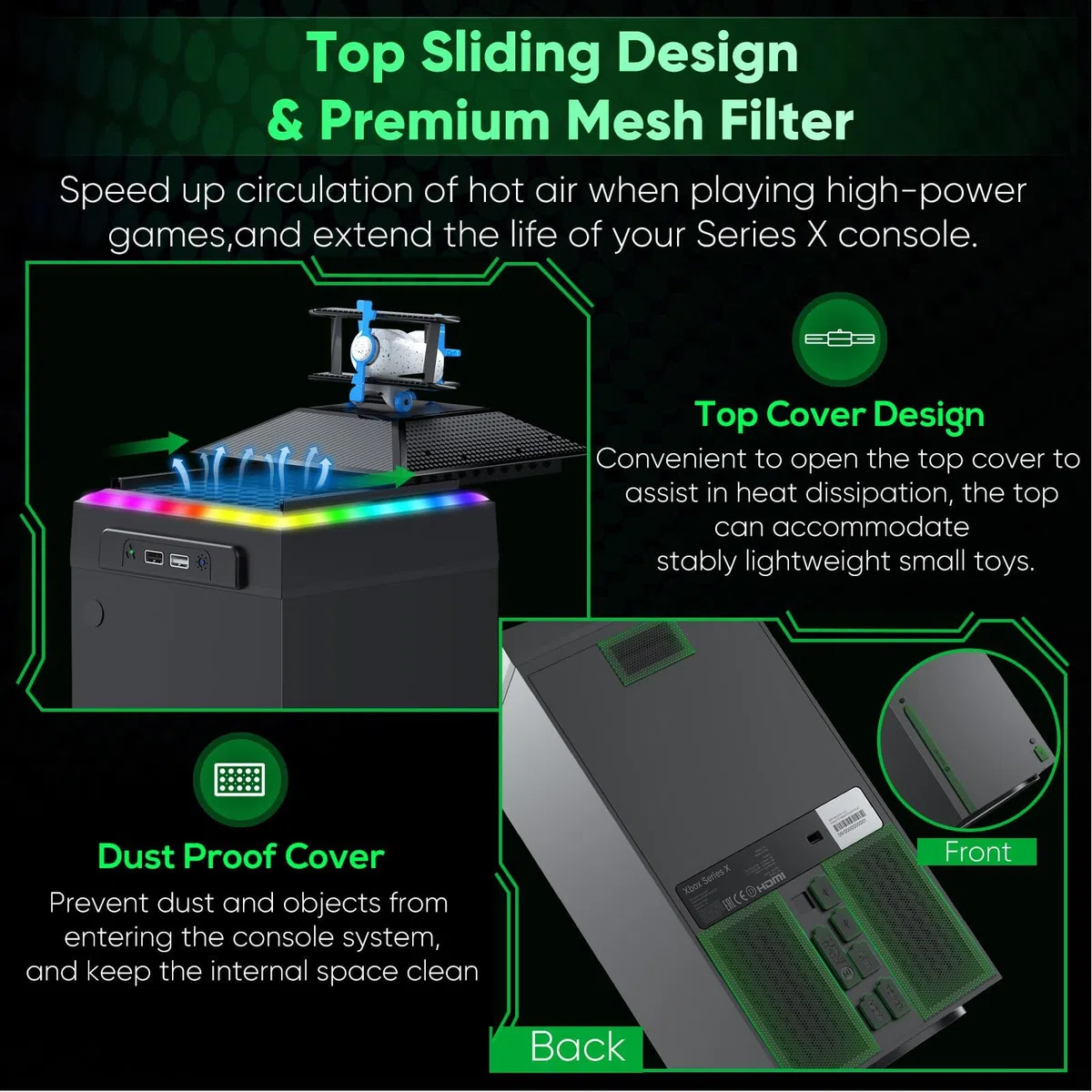 Gorixer AI Control Ventola di Raffreddamento Aggiornata per Xbox Series X con Filtro Antipolvere e Luci RGB