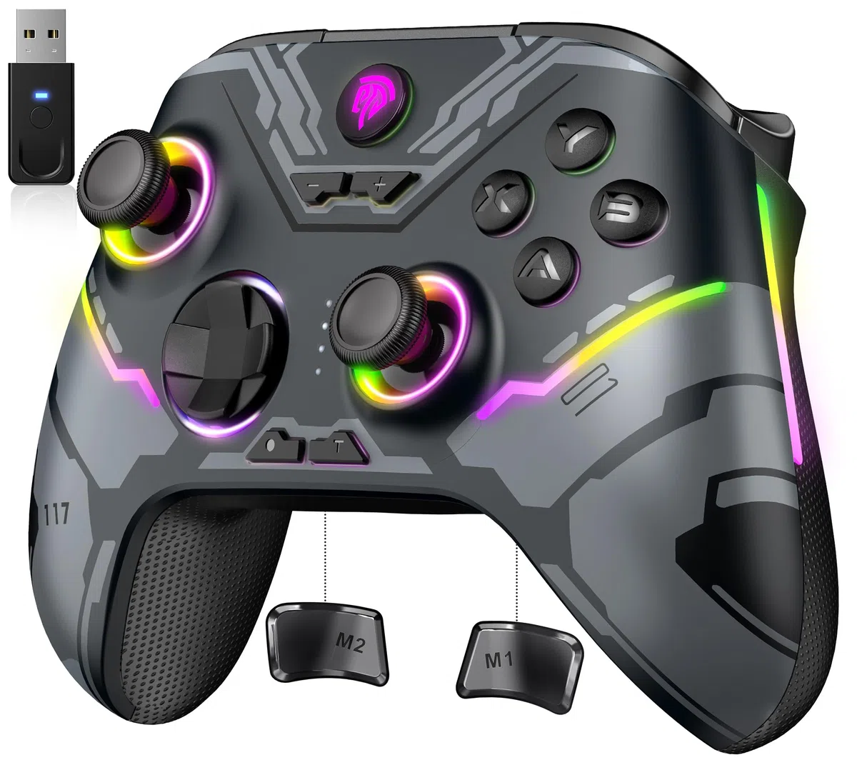 EasySMX X15 Wireless Controller con 7 Luci RGB, Joystick Hall, Trigger Hall, Pulsanti Programmabili per PC/Switch/Telefono/Tablet - Nero