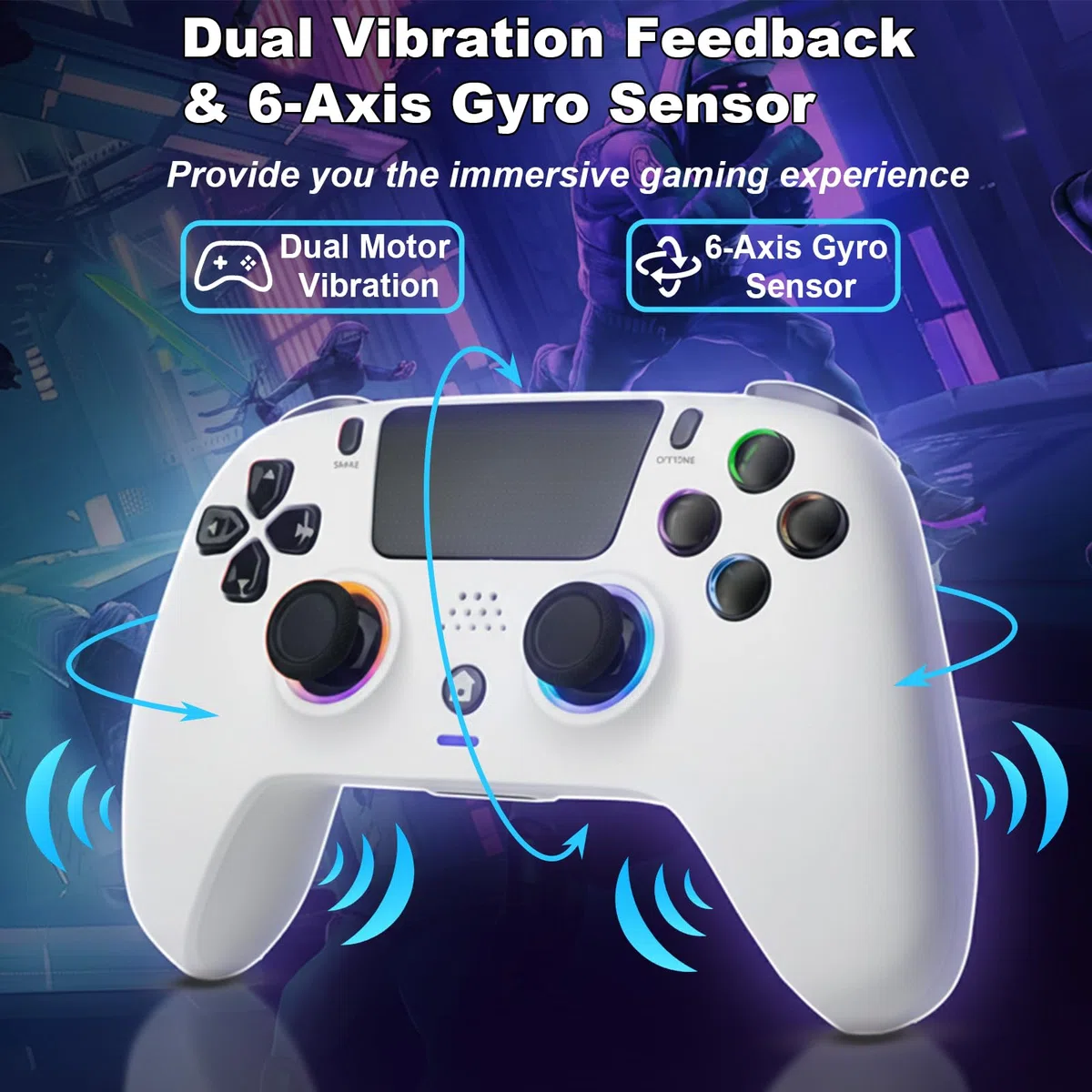 Kontroler Bezprzewodowy DuLingKer z Efektem Halla dla PS4/Pro/Slim, Joystick z RGB i Wibracjami