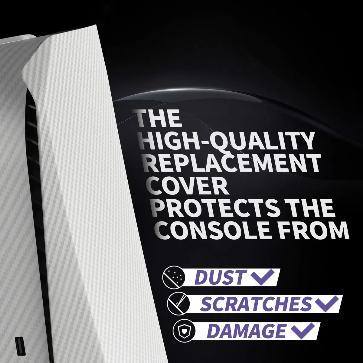 eXtremeRate eXcover Copertura per ps5 Console Disc Edition,Cover Coperchio Custodia Placca Shell Ricambio per ps5 Console Standard Versione-Fibra di Carbonio Bianca