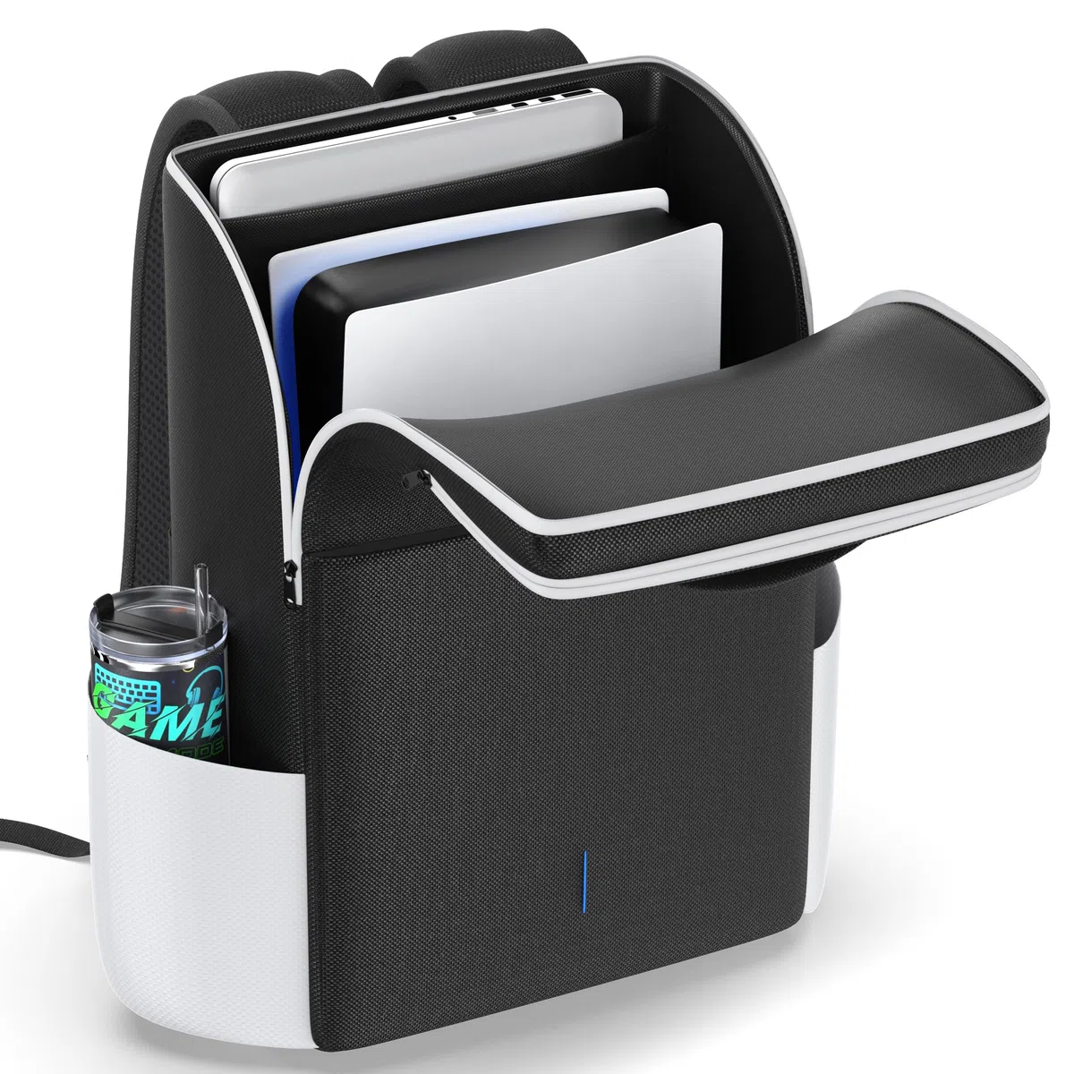 Rysker Zaino per Console PS5/ Slim/ Pro, Custodia PS5 con Protezione Completa, Borsa di Grande Capacità per Controller, PS Portal, Laptop, Schede di Gioco, Zaino Playstation 5 con 3 Tasche per Cavi