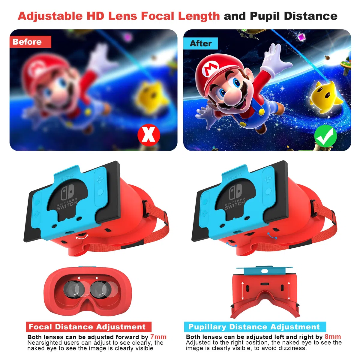 VR Cuffie per Nintendo Switch OLED Occhiali Realtà Virtuale Lenti Regolabili HD Comoda Cinghia