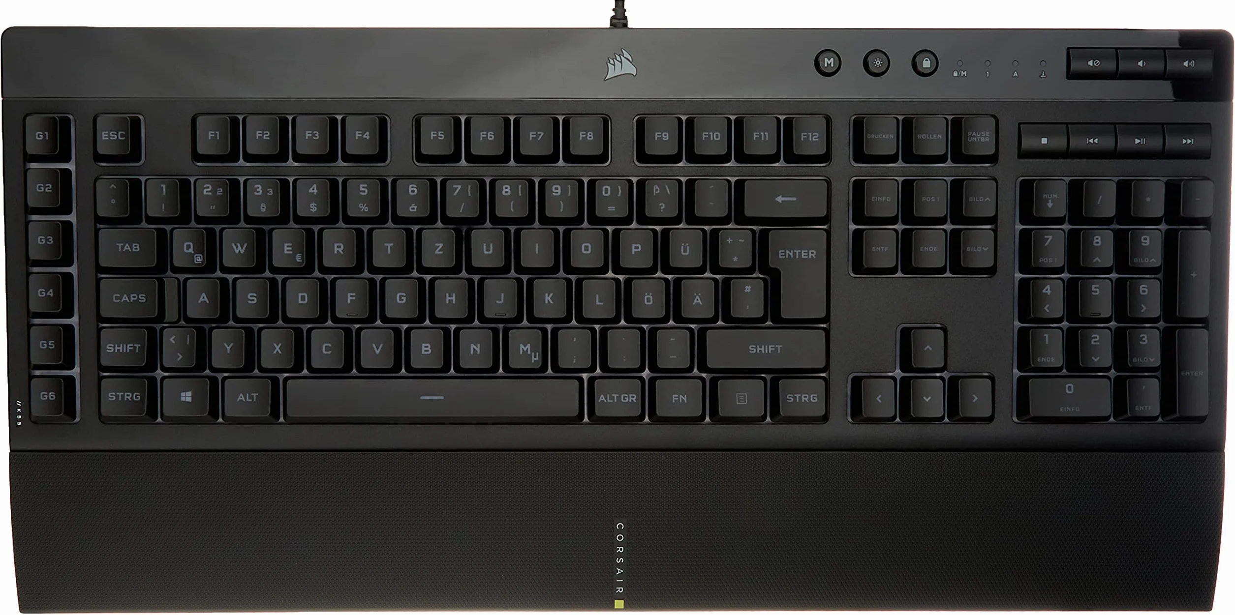 CORSAIR K55 RGB PRO Tastiera a membrana cablata IP42 resistente polvere spruzzi acqua 6 tasti macro Elgato iCUE QWERTZ DE Nero