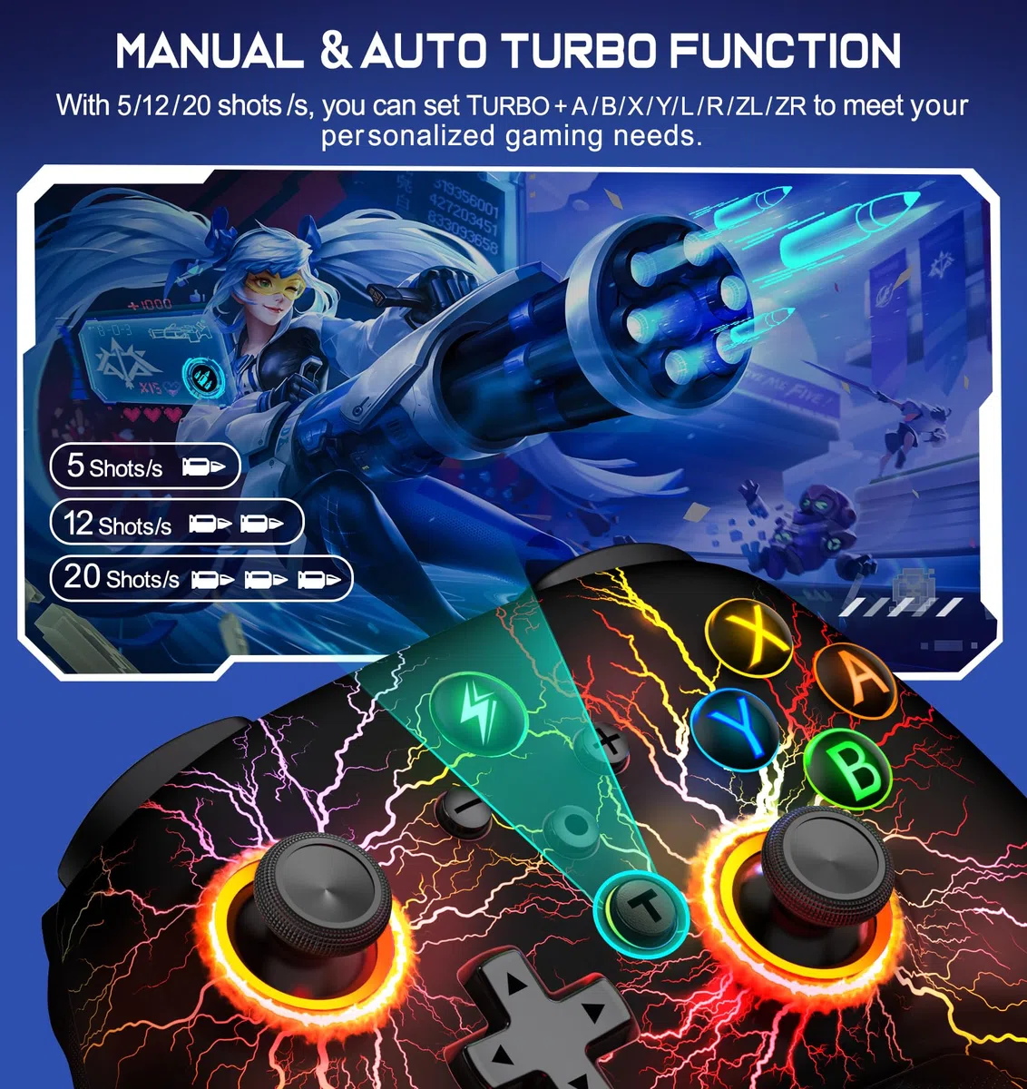ALEEMTRY Controller Switch Wireless per Switch/Lite/OLED, Switch Controller con Pulsanti Programmabili e di Sincronizzazione/Giroscopio a 6 Assi/Turbo(Modello di Fulmine)