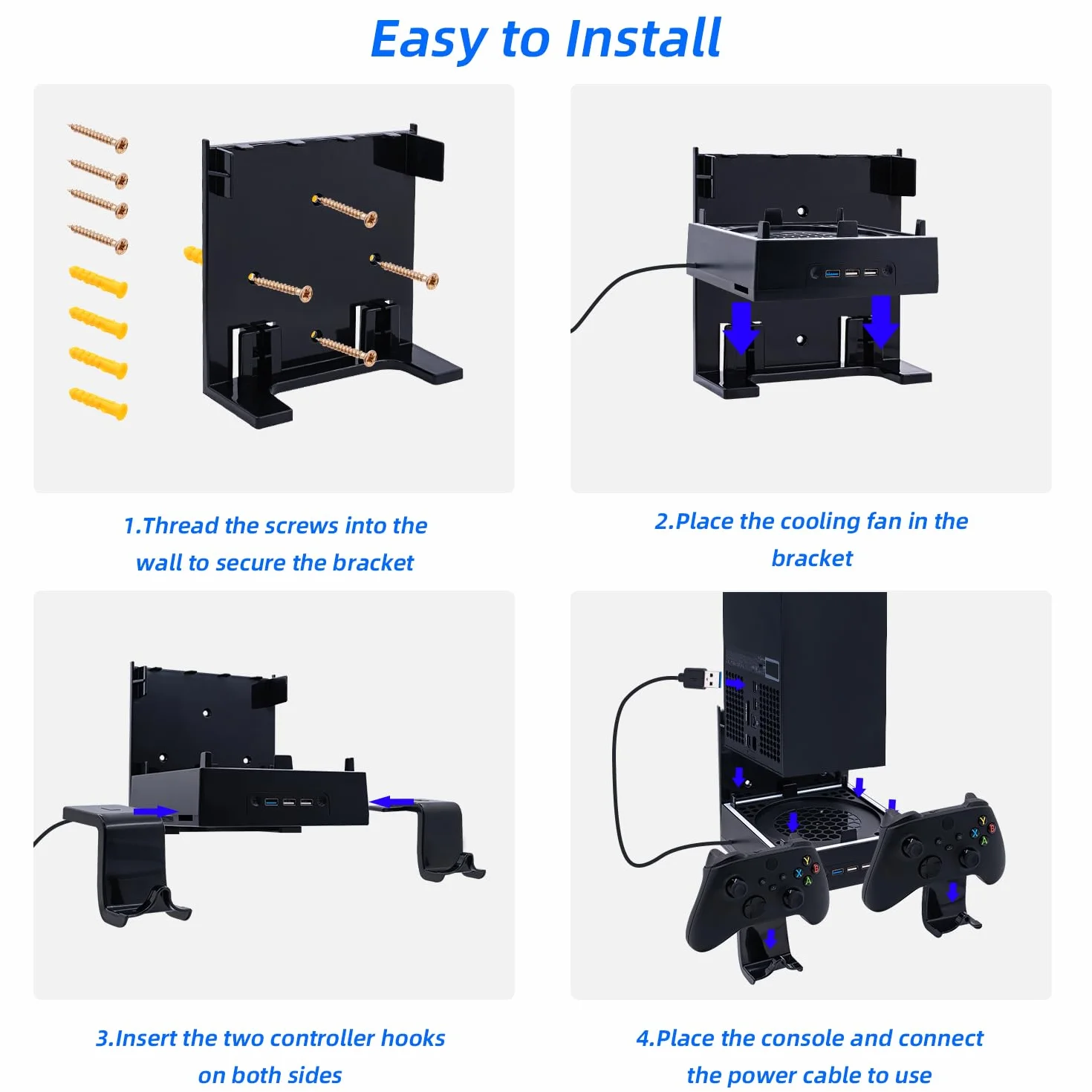 Mcbazel Xbox Series X Kit Montaggio Parete con Ventola Raffreddamento LED RGB, Staffa Raffreddamento regolabile Velocità USB