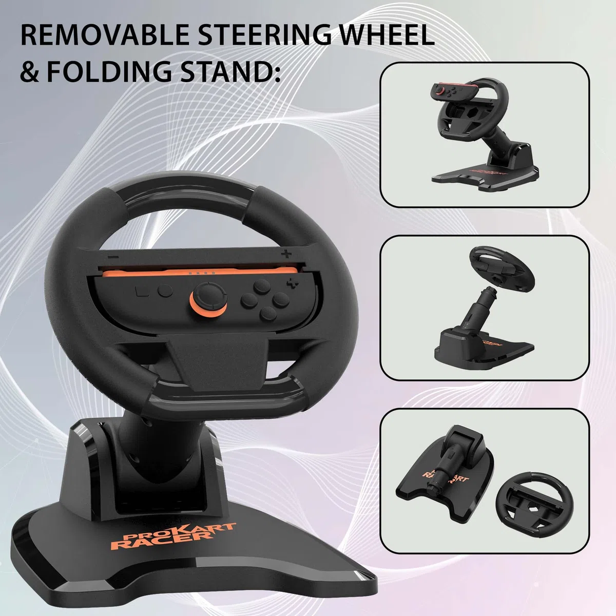 SUBSONIC - Set di 2 ruote da corsa per Joy-Con Nintendo Switch e Switch 2 - Ruote da corsa pieghevoli con supporto e ventosa compatibili con Joycon Switch e Switch 2 - Nero