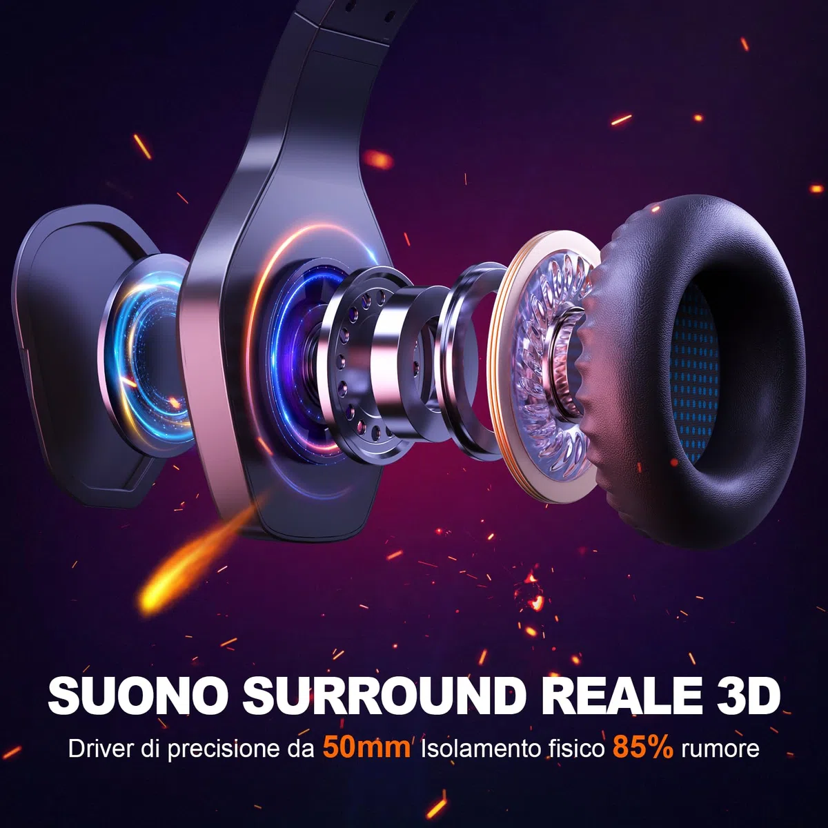 Krysenix PG1 Cuffie Gaming per PS4, PS5, PC, Nintendo Switch, Xbox, Cuffie con Microfono Stereo AI, Cuffie con jack da 3,5 mm e Luce RGB, Nero/Blu