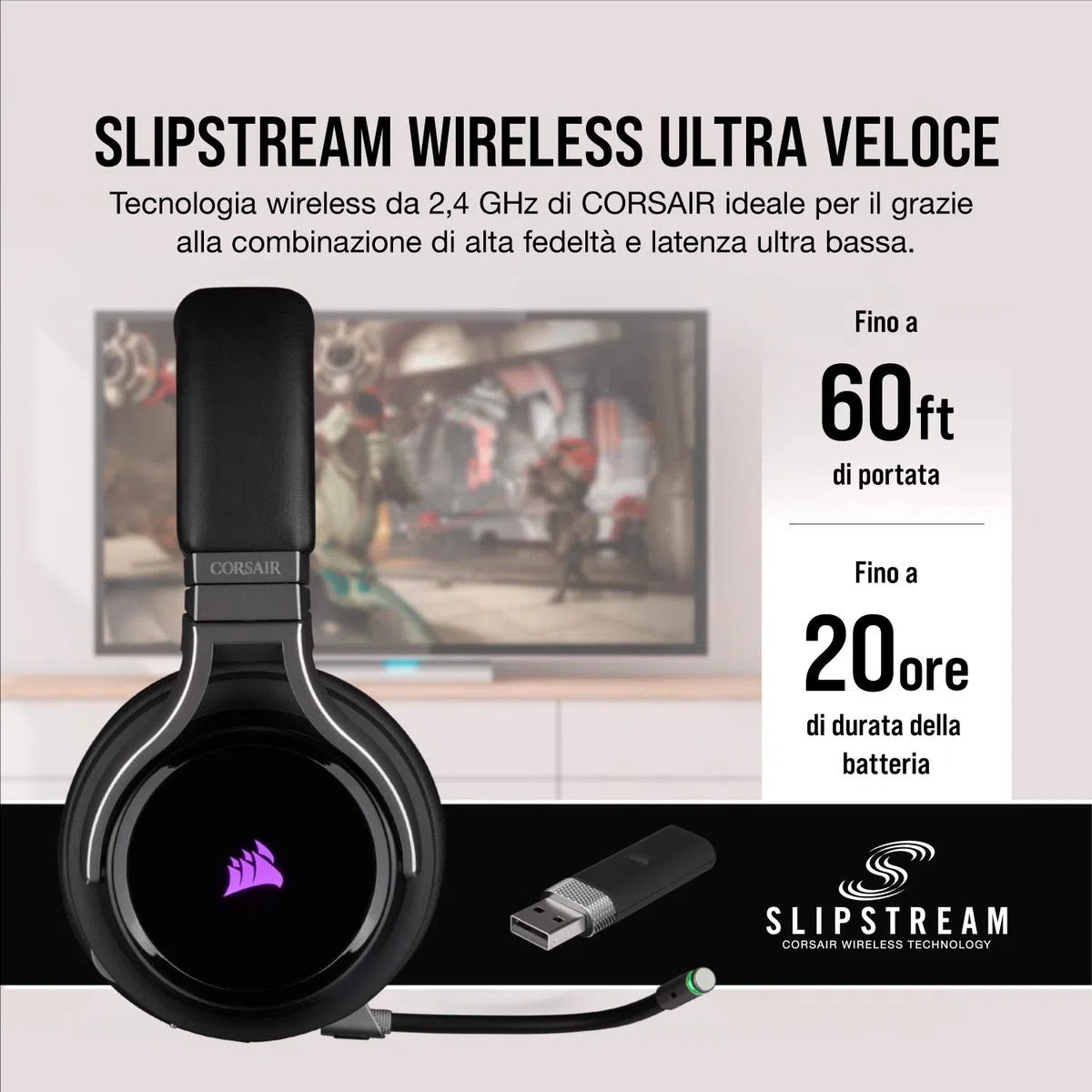 Corsair Virtuoso RGB Wireless Alta Fedeltà Cuffia Gaming Nero