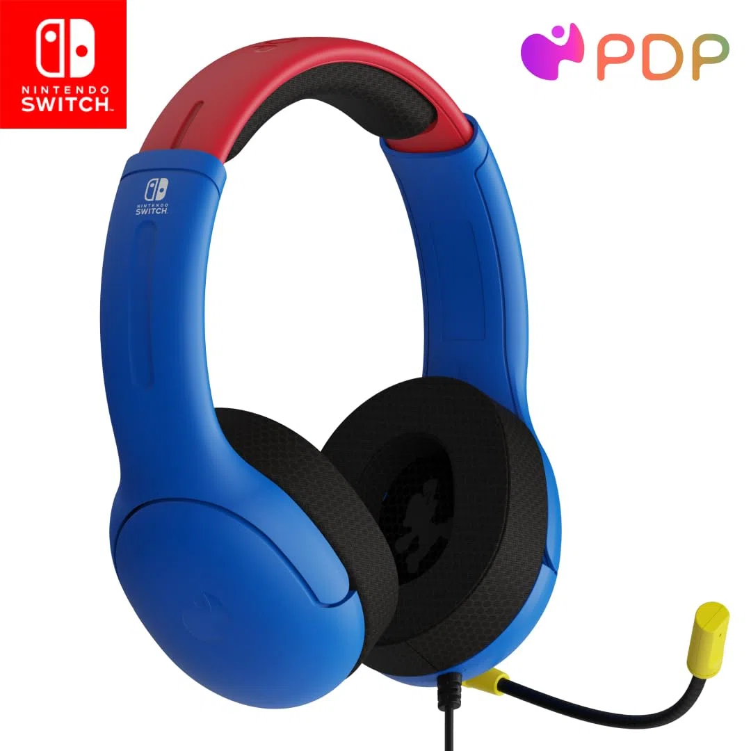 PDP Gaming AIRLITE Stereo Cuffie con Microfono per Nintendo Switch PC iPad Mac Laptop - Cuffie On Ear Leggere con Cancellazione del Rumore - Mario
