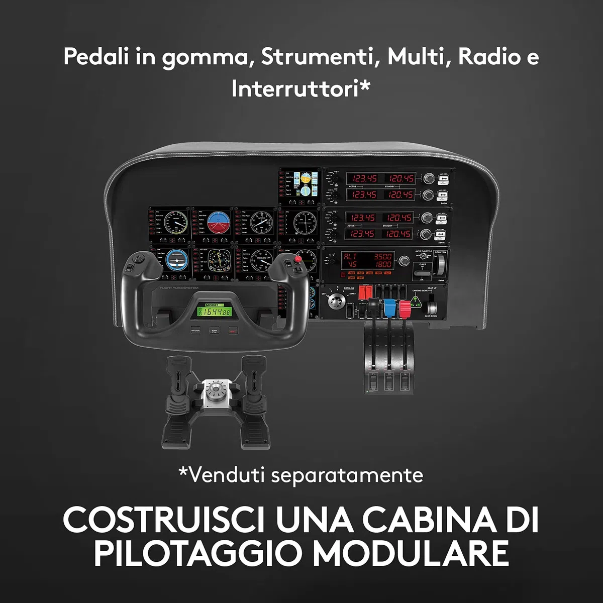 Logitech G Saitek Pro Flight Yoke System, Sistema Leva di Controllo di Volo, Quadrante ‎Acceleratore Per Simulazioni Professionali, Leva Stelo Acciaio, 75 Controlli Programmabili, ‎USB, PC - Nero