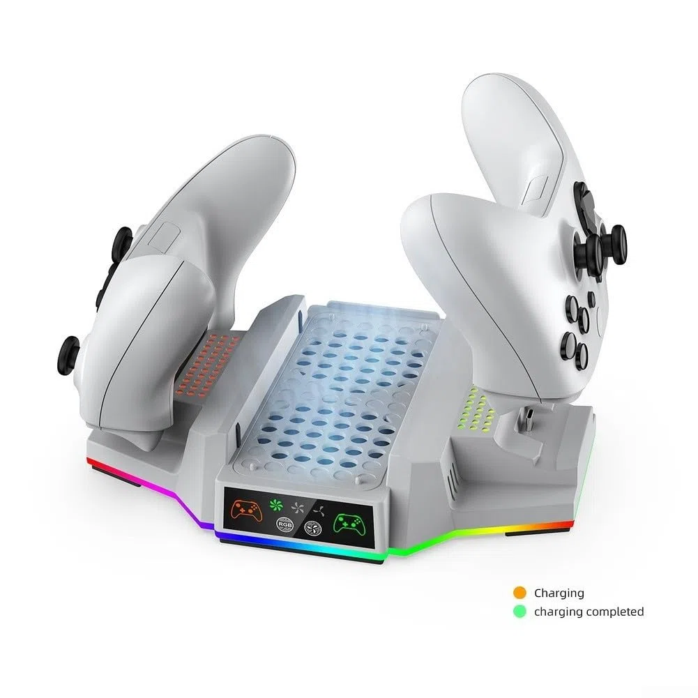 Stazione di Ricarica Doppio Controller con Ventole e Luci LED RGB per Xbox Series S, Supporto Console Nero