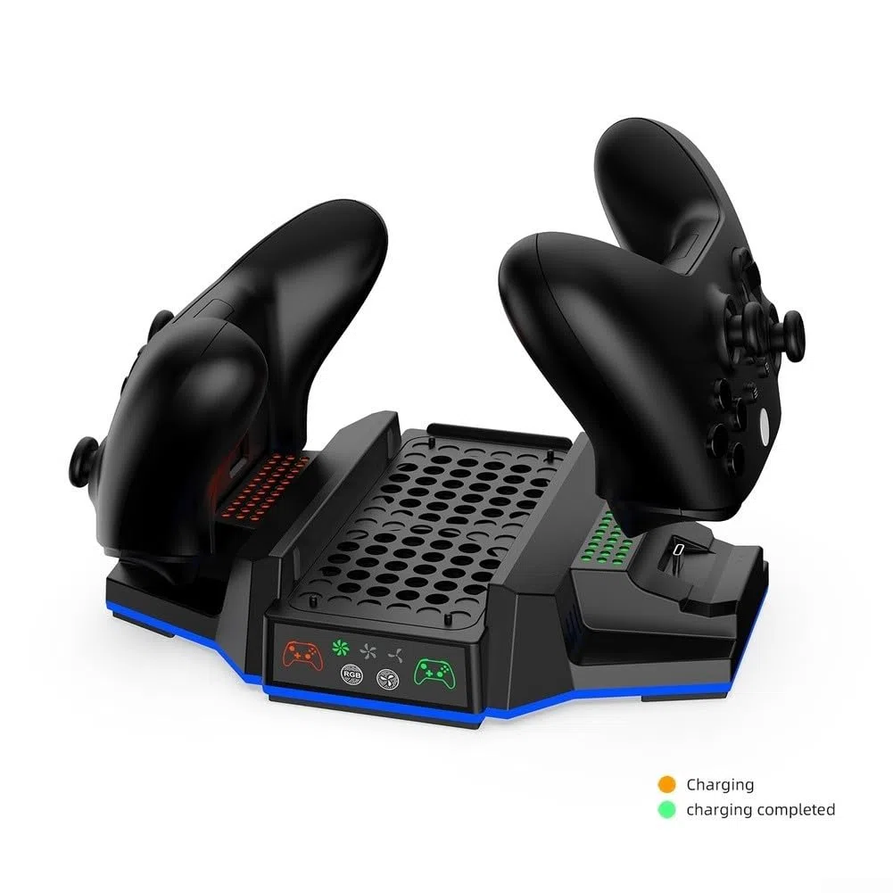 Stazione di Ricarica Doppio Controller con Ventole e Luci LED RGB per Xbox Series S, Supporto Console Nero