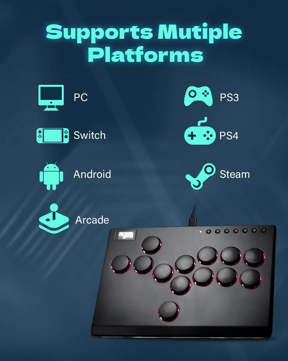 JZW-Shop Arcade Stick, Controller Arcade a 16 pulsanti per Switch, PC, PS4, PS3, Steam Deck, Joystick Arcade Fighting Stick con Turbo e RGB personalizzato, Hot Swap e Supporto SOCD (M16-EU)