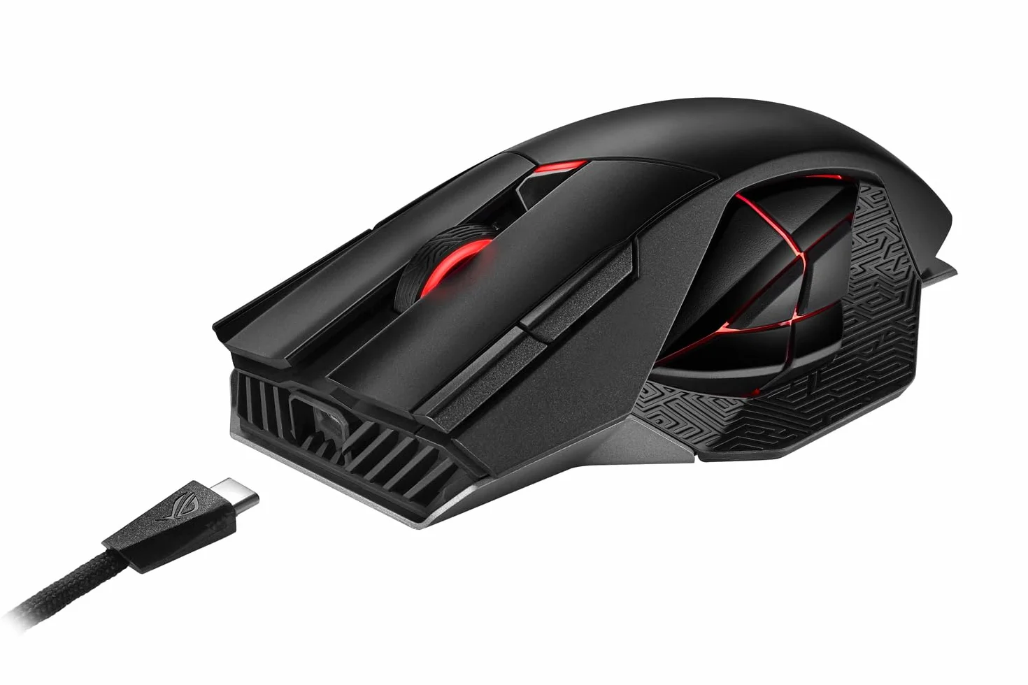 ASUS ROG Spatha X Mouse Gaming Dual-Mode (Wireless e USB-C), Sensore Ottico 19.000 DPI, 12 Tasti Programmabili, Socket Switch Push-Fit, ROG Micro Switch, Base di Ricarica Magnetica, ROG Paracord, Nero