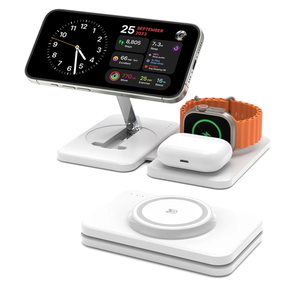 GEEKERA Caricatore con Magsafe, 3 in 1 Stazione di Ricarica per Apple Watch e iPhone Air/17/16/15/14/13/12, Caricatore Wireless per iWatch 2-Ultra 3, Base Caricabatterie per AirPods 2-Pro 3, bianca