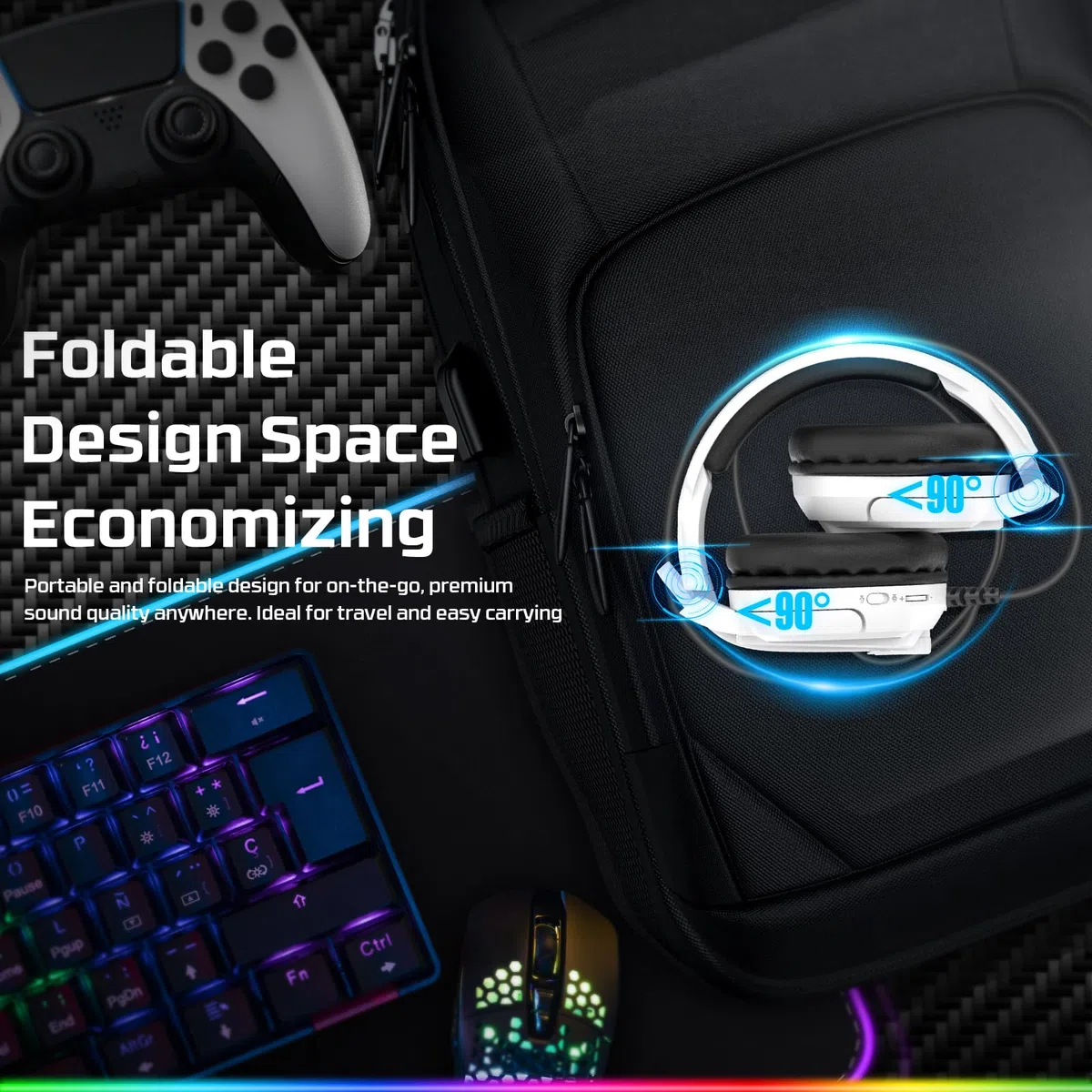 Fachixy FC-200 Cuffie da gioco pieghevoli con microfono ENC 3,5 mm RGB Bianco per PS5 PS4 PC Xbox Nintendo Switch